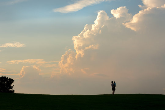 Mother & Baby in Field - Silhouette at Sunset