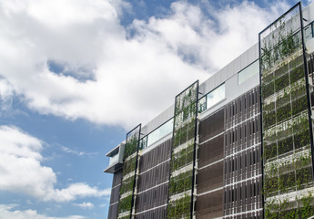 modern building with white cloud vintage tone