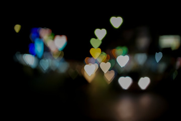 Heart shape bokeh from street light background, Love heart background