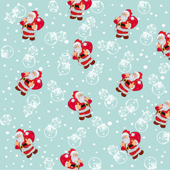 Christmas pattern with Santa Claus and snowman, wrapping paper, vector illustration 