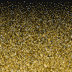 Round gold glitter. Bottom gradient with round gold glitter on black background. Superb Vector illustration.