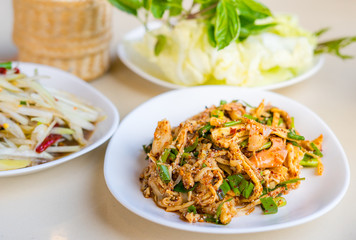 Spicy shredded bamboo-shoot salad in Thai northeastern style, Thai Food