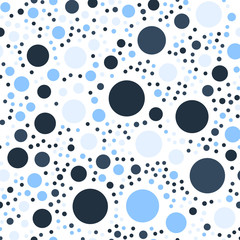 Colorful polka dots seamless pattern on white 15 background. Astonishing classic colorful polka dots textile pattern. Seamless scattered confetti fall chaotic decor. Abstract vector illustration.