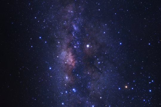 The center of  milky way galaxy with stars and space dust in the universe, Long exposure photograph, with grain.