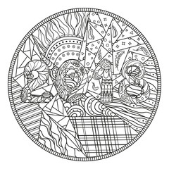 Circle mandala. 2018. Design Zentangle. Hand drawn abstract patterns on isolation background. Design for spiritual relaxation for adults.  Black and white illustration for coloring. Zen art