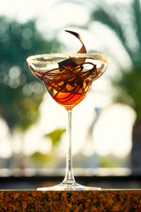 Creative chocolate dessert in the outdoor cafe