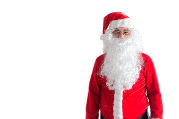 Happy merry Christmas Santa Claus pointing holding Gift Box with Isolated on white background.