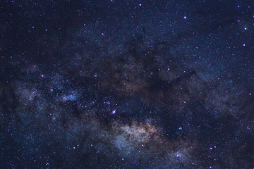 Starry night sky, Milky way galaxy with stars and space dust in the universe, Long exposure photograph, with grain.