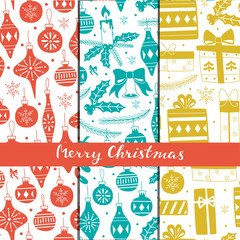 Christmas Different Seamless Patterns. Xmas Hand Drawn elements.