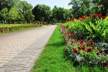 Beautiful view of park with flowerbed