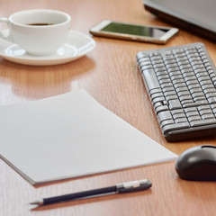 Workplace on wooden table