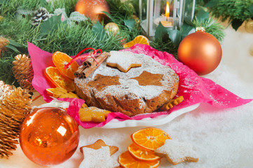 Traditional Christmas pudding with berries and fruits