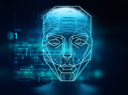 graphic face on abstract technology background