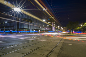 Fototapeta na wymiar night traffic in the city center, Szczecin, Poland