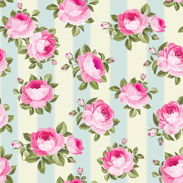 Luxurious peony wallapaper in vintage style. Seamless pattern of blooming roses for floral wallpaper. Vector illustration.