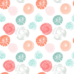 Seamless pattern with round textured stains. Abstract background with different circular prints. Spots, blots. Creative design. Can be used for wallpaper, textile, wrapping, card, cover. Vector, eps10