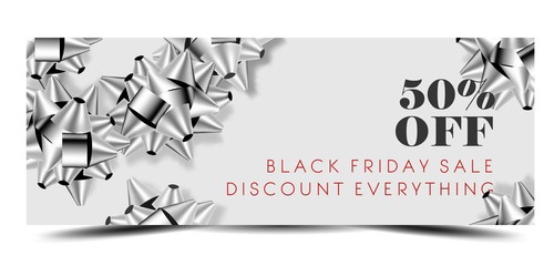 Black Friday sale discount promo offer banner or shop 50 percent price off advertising flyer and coupon.