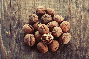 Walnaut on wooden table