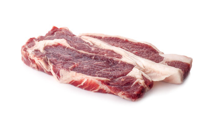 Fresh beef in a container, white background
