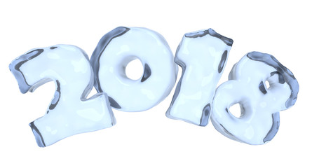 New Year 2018 icy text made of blue ice