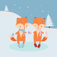 Fototapeta premium cute fox on ice skates