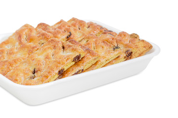 Layered cookies with raisins in foam food container