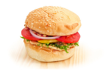 Traditional hamburger on a white background