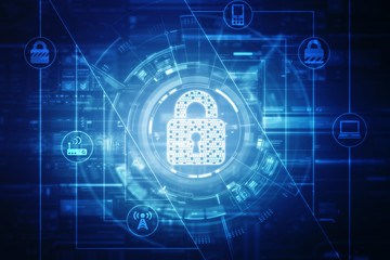 2d illustration Safety concept: Closed Padlock on digital background