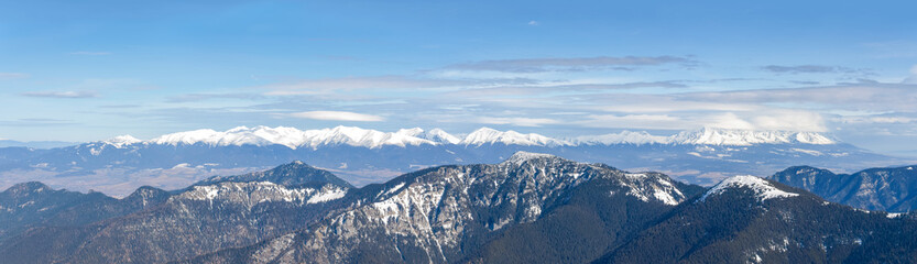 Fototapeta na wymiar Panorama of the Tatra Mountains from slopes of Low Tatras