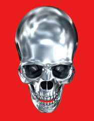 Metallic human skull over black , 3D illustration