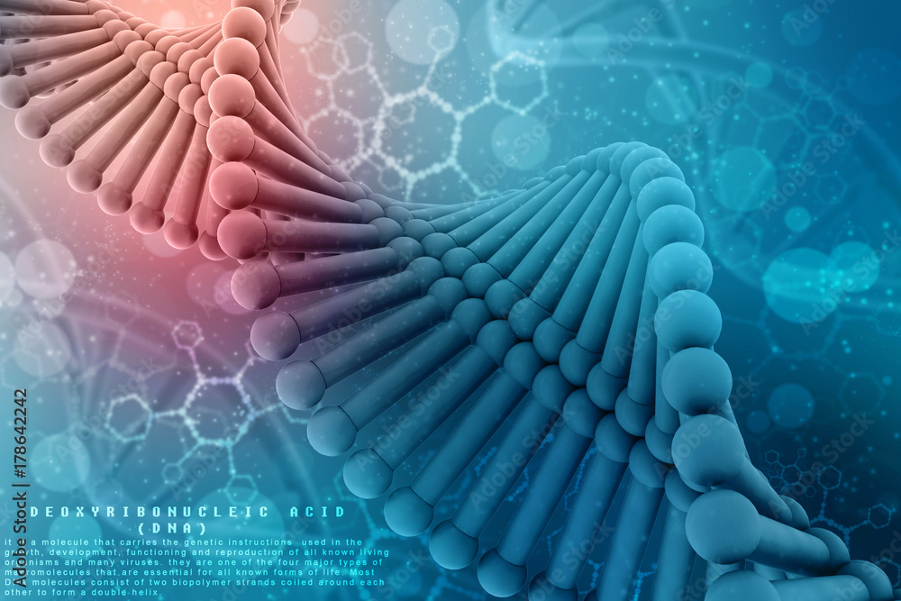 Poster 3d render of dna structure, abstract background