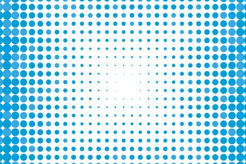 Abstract futuristic halftone pattern. Comic background. Dotted backdrop with circles, dots, point large scale. Blue color