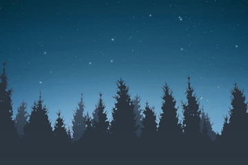 Fototapeta na wymiar Silhouette of pine trees at night