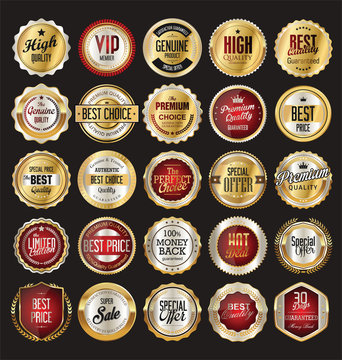 Retro vintage badge and label gold and silver collection