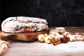 Christmas stollen and cookies. Traditional German festive baking.