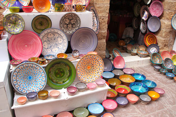 Traditional moroccan souvenirs on souk in Essaouira, Morocco, Africa