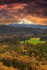 Mount Hood at Sandy River Valley in Fall Oregon USA