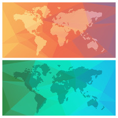 World maps on colorful triangle background