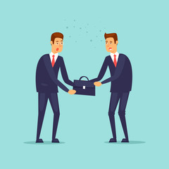 Businessmen are struggling for a portfolio. Flat design vector illustration.
