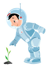 Funny boy cosmonaut or astronaut