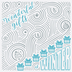Fototapeta premium Winter card. The Lettering - Wonderful gifts is winter. New Year / Christmas design. Handwritten swirl pattern.