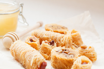Traditional Arabic dessert baklava with honey