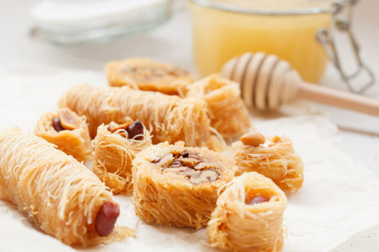 Traditional Arabic dessert baklava with honey