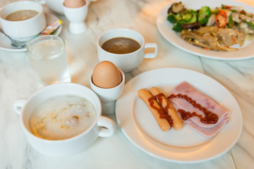 Rice gruel breakfast on table.