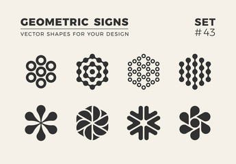 Set of eight minimalistic trendy shapes. Stylish vector logo emblems for Your design. Simple creative geometric signs collection.