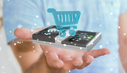 Businessman using contactless terminal payment 3D rendering