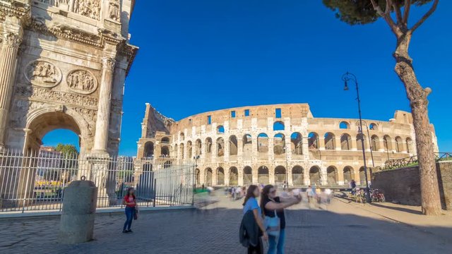 The Colosseum or Coliseum timelapse hyperlapse, also known as the Flavian Amphitheatre in Rome, Italy