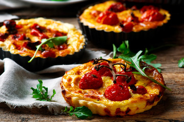 roasted cherry tomato and  goat's cheese quiche.