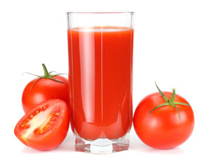 tomato juice isolated on white background. juice in glass