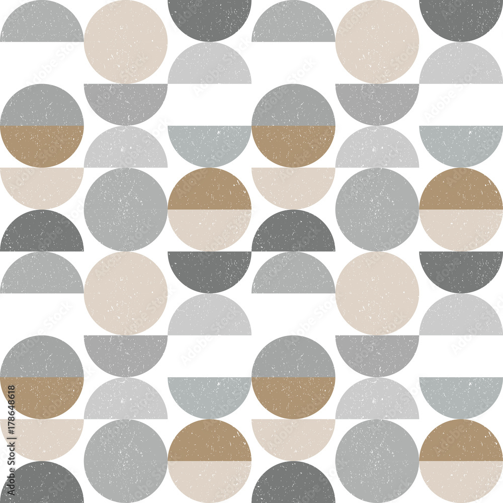 Poster Modern vector abstract seamless geometric pattern with semi circles and circles in retro scandinavian style